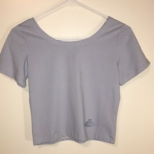 Baby blue crop with 3 distressed rips